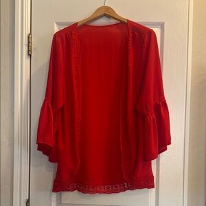 Vibrant Red Open-Front Cardigan, Kimono Size Medium
